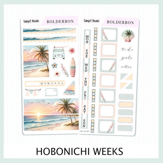 SUNSET BEACH Hobonichi Weeks || Planner Sticker Kit
