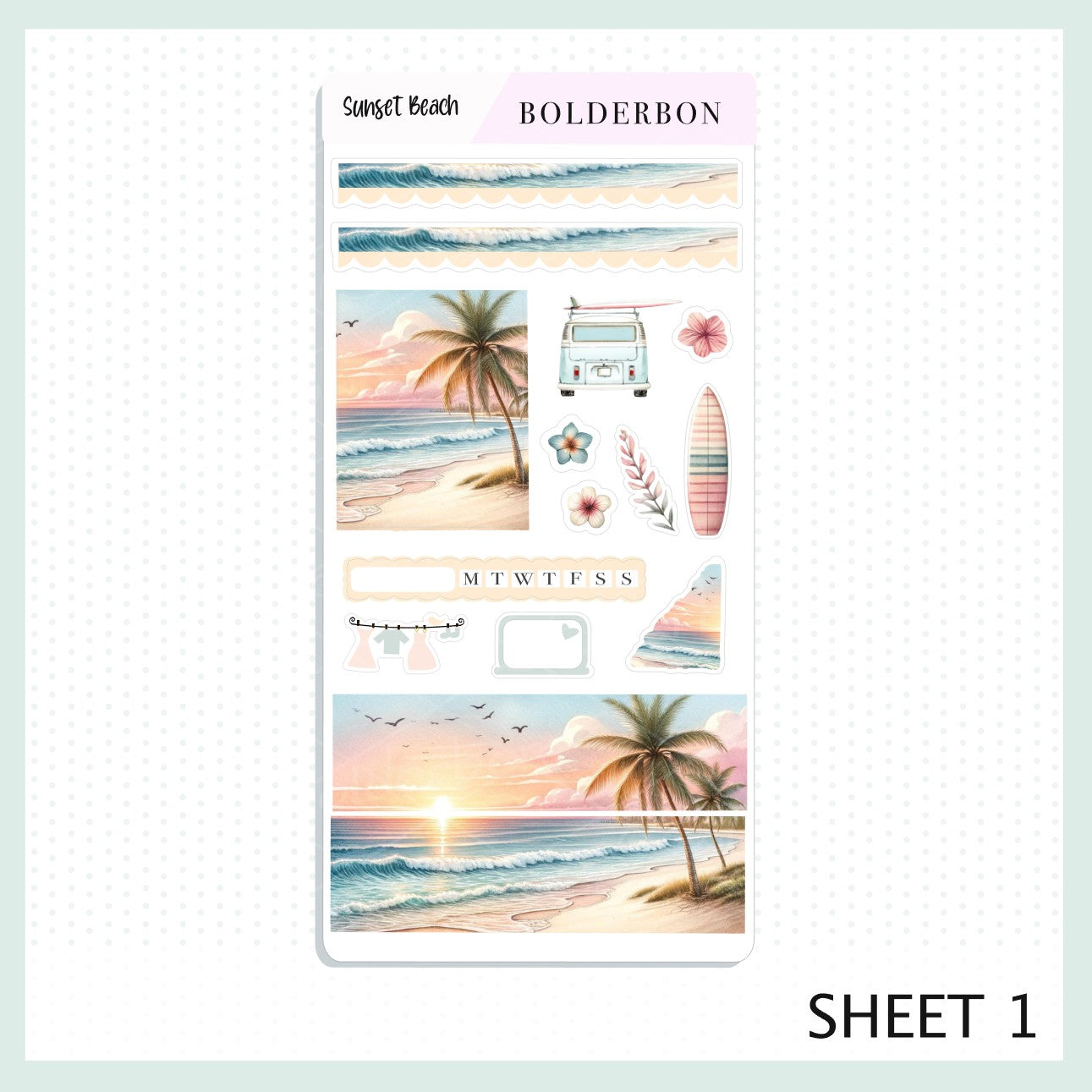 SUNSET BEACH Hobonichi Weeks || Planner Sticker Kit