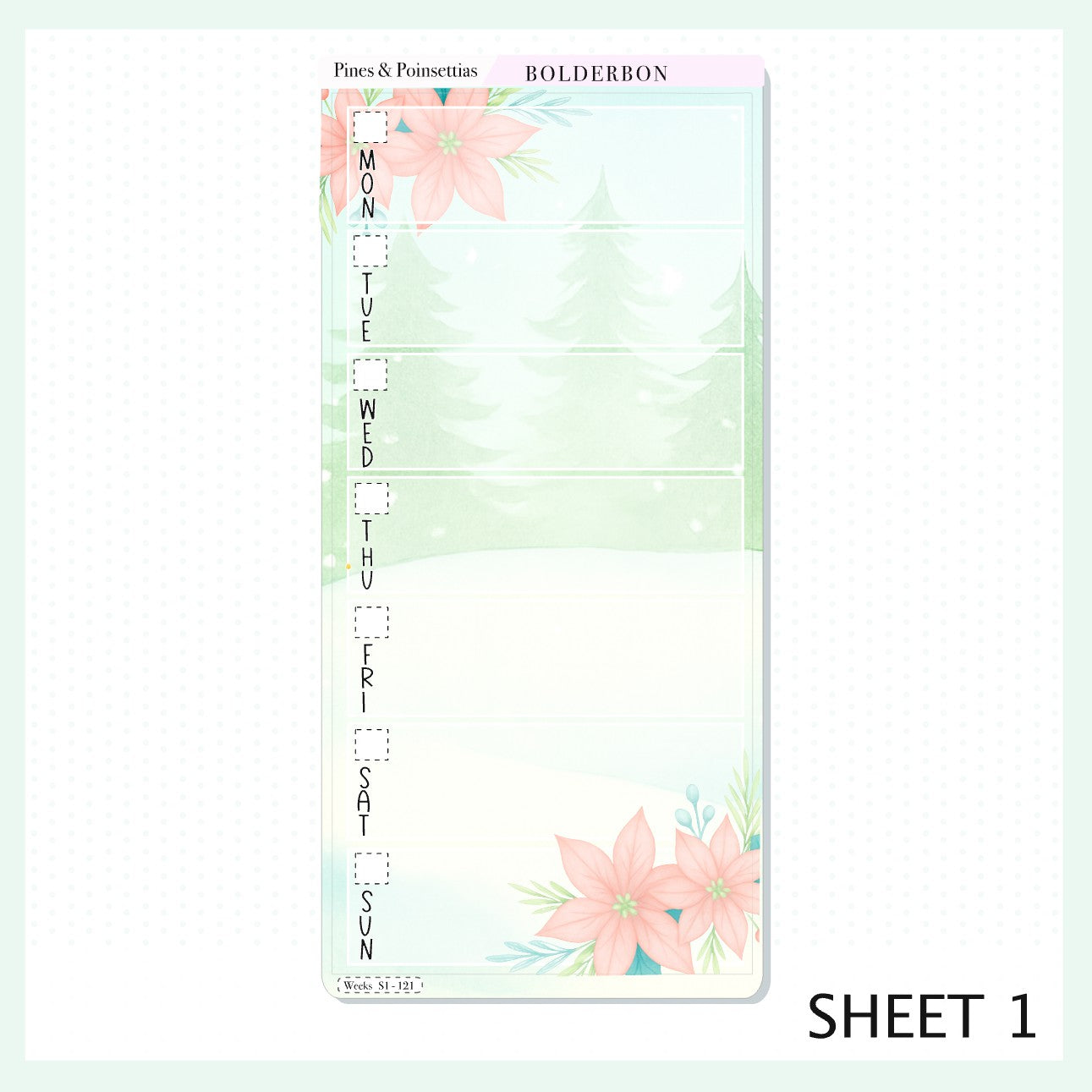 PINES & POINSETTIAS Hobonichi Weeks || Festive Floral Planner Stickers, Pastel Holiday Aesthetic Vibe