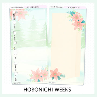 PINES & POINSETTIAS Hobonichi Weeks || Festive Floral Planner Stickers, Pastel Holiday Aesthetic Vibe