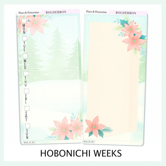 PINES & POINSETTIAS Hobonichi Weeks || Festive Floral Planner Stickers, Pastel Holiday Aesthetic Vibe