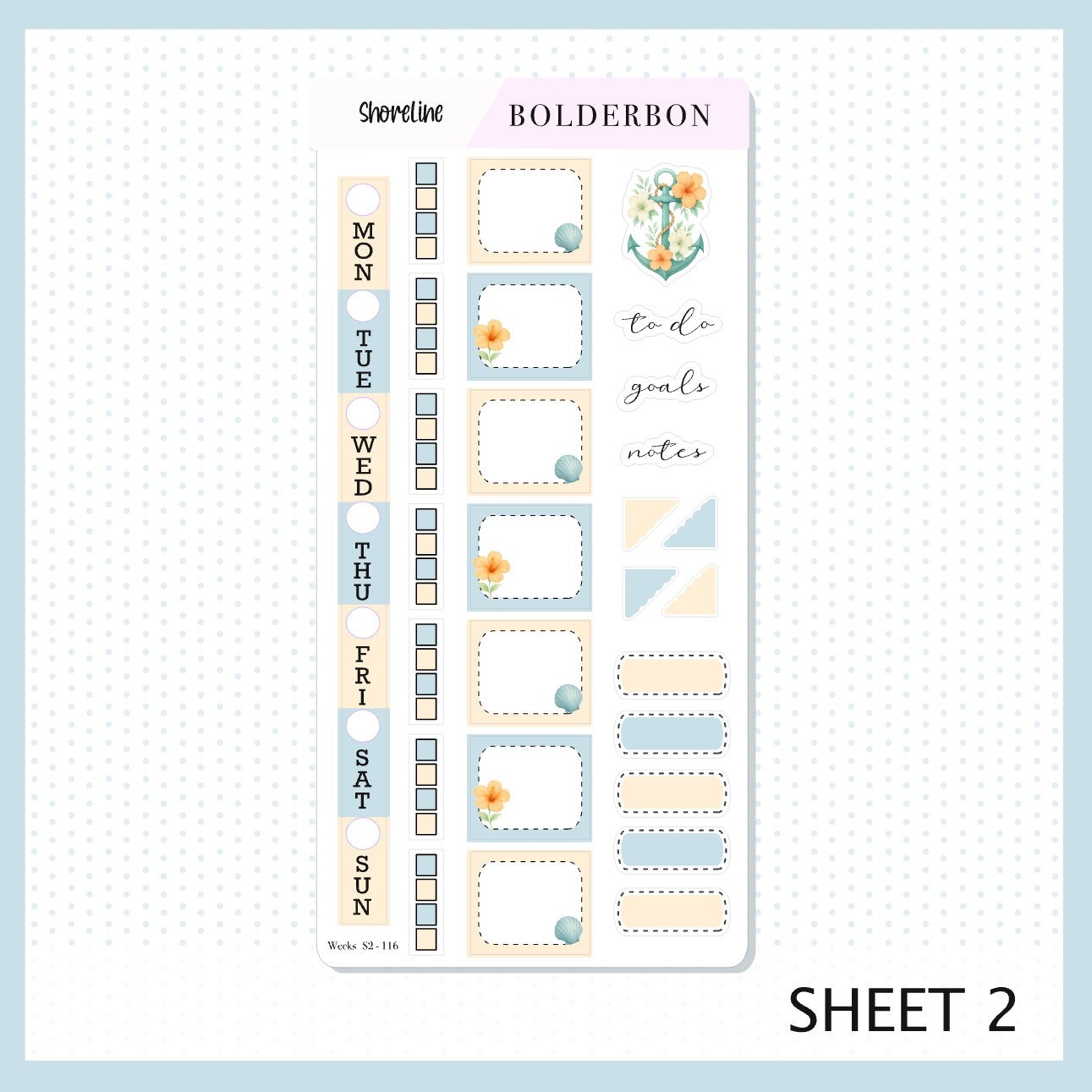 SHORELINE Hobonichi Weeks || Aesthetic Coastal Beach and Nautical Vibe Weekly Planner Sticker Kit