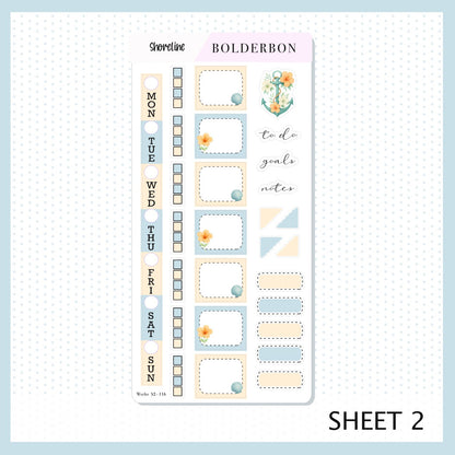 SHORELINE Hobonichi Weeks || Aesthetic Coastal Beach and Nautical Vibe Weekly Planner Sticker Kit