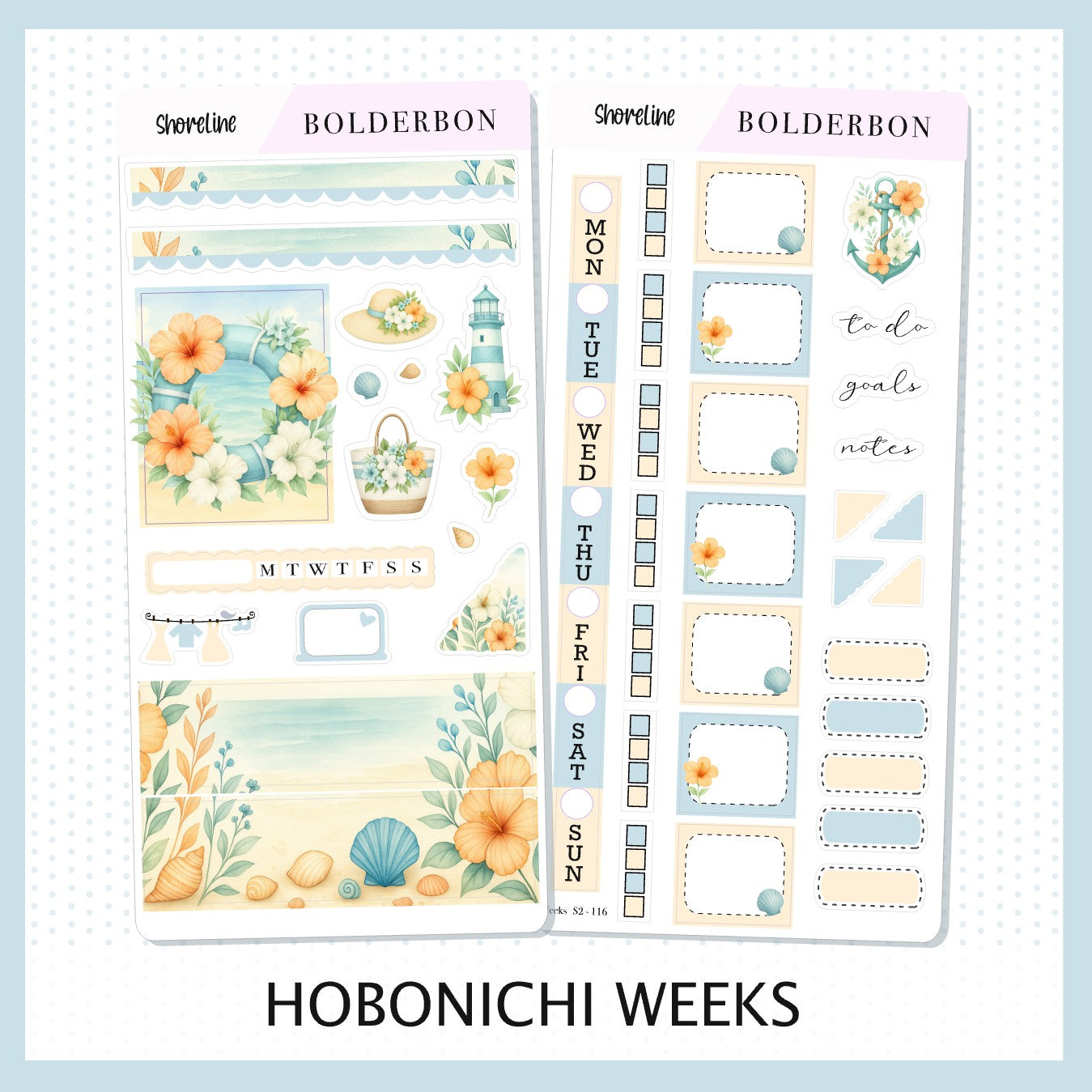 SHORELINE Hobonichi Weeks || Aesthetic Coastal Beach and Nautical Vibe Weekly Planner Sticker Kit