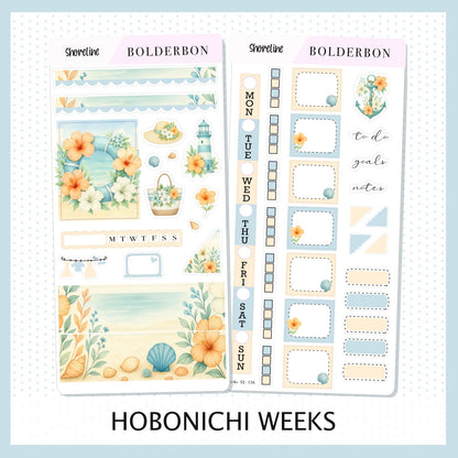 SHORELINE Hobonichi Weeks || Aesthetic Coastal Beach and Nautical Vibe Weekly Planner Sticker Kit