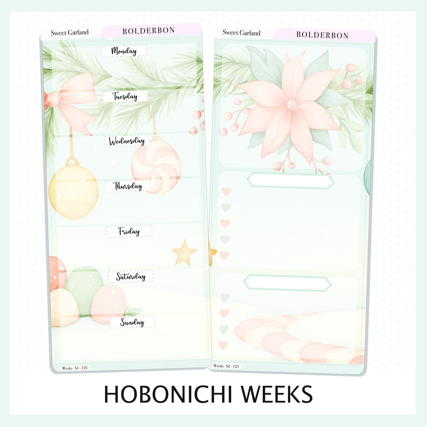 SWEET GARLAND Hobonichi Weeks || Festive Floral Planner Stickers, Pastel Holiday Aesthetic Vibe