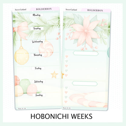 SWEET GARLAND Hobonichi Weeks || Festive Floral Planner Stickers, Pastel Holiday Aesthetic Vibe