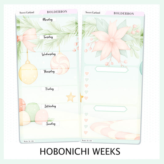 SWEET GARLAND Hobonichi Weeks || Festive Floral Planner Stickers, Pastel Holiday Aesthetic Vibe