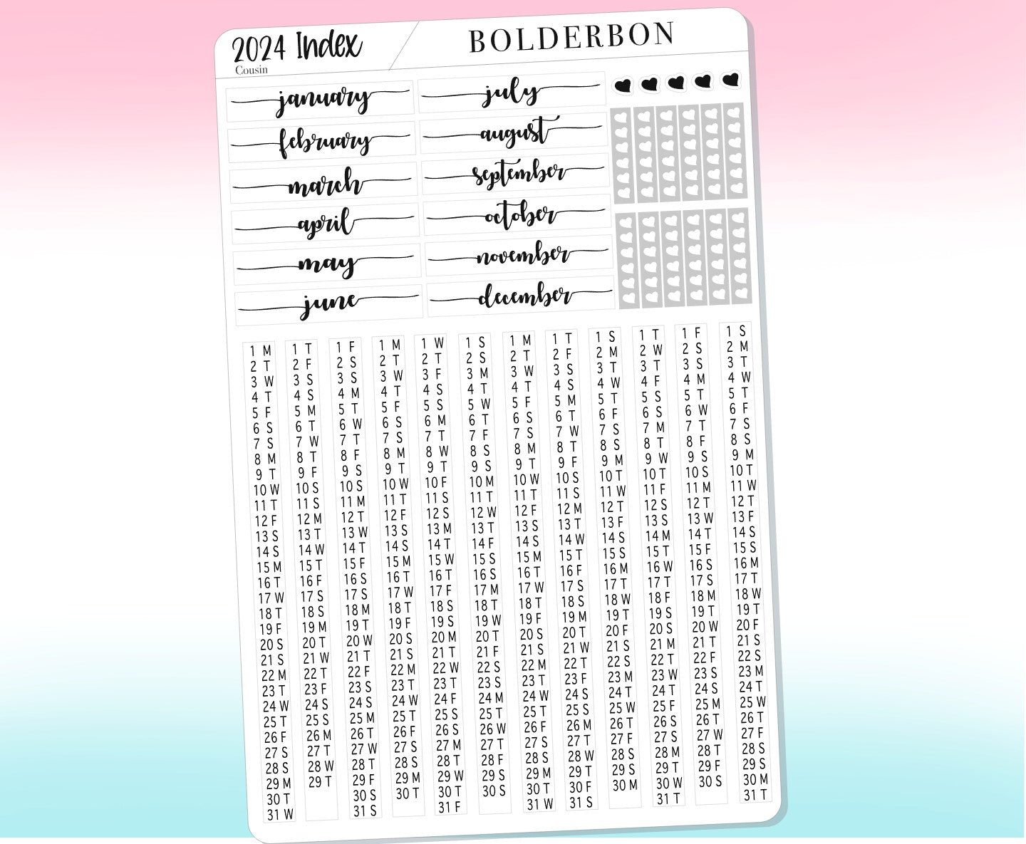 2024 Hobonichi Cousin YEARLY INDEX & Date Strips || Neutral, A5 Cousin, Day Free