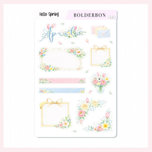 APRIL Hello Spring Stickers || Chic Pastel Spring Frames and Tags for Journaling & Planners