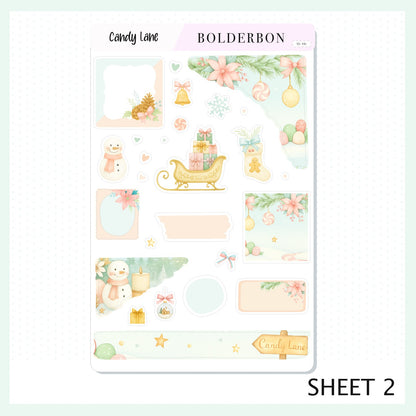 CANDY LANE || Journal Sticker Kit, Festive Christmas Planner Stickers, Holiday Pastel Vibe