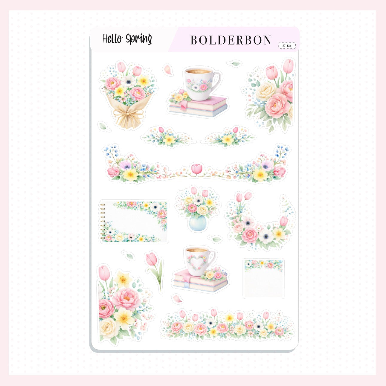 HELLO SPRING || Pastel Floral Book Sticker Sheet
