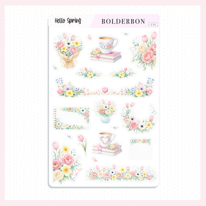 HELLO SPRING || Pastel Floral Book Sticker Sheet