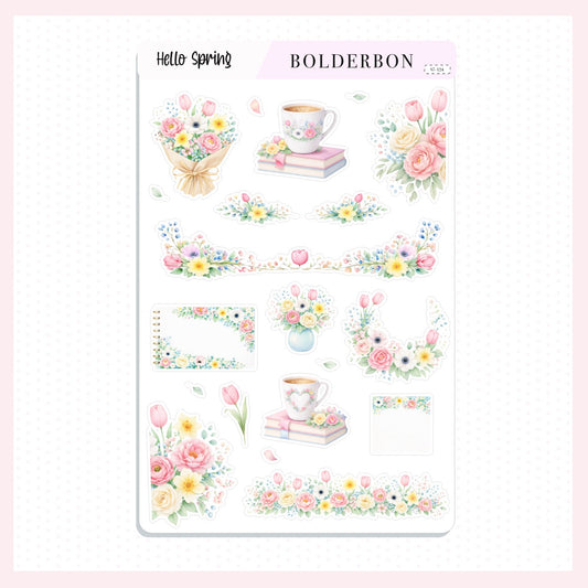 HELLO SPRING || Pastel Floral Book Sticker Sheet