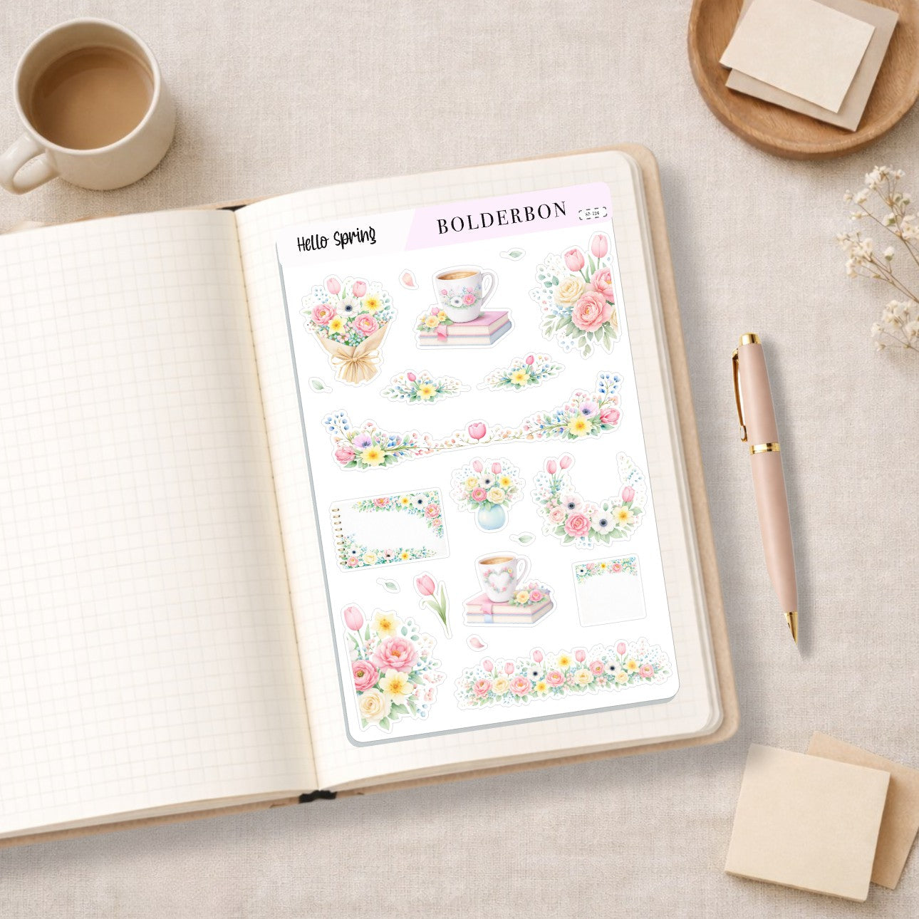 HELLO SPRING || Pastel Floral Book Sticker Sheet