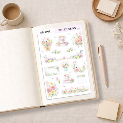 HELLO SPRING || Pastel Floral Book Sticker Sheet