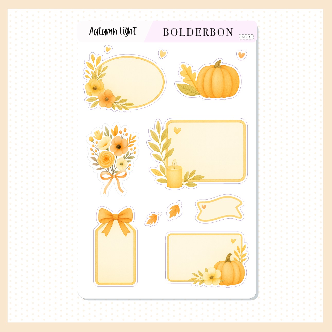 AUTUMN LIGHT || Decorative Labels and Frames, Florals, Pumpkins and Bows, Aesthetic Journal, Fall Vibe Journaling Planner Stickers