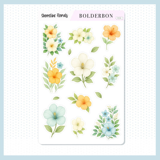SHORELINE FLORALS || Shoreline Theme, Aesthetic Journal Stickers, Journaling Stickers, Shoreline, Coastal Beach and Nautical Vibe Planner Stickers
