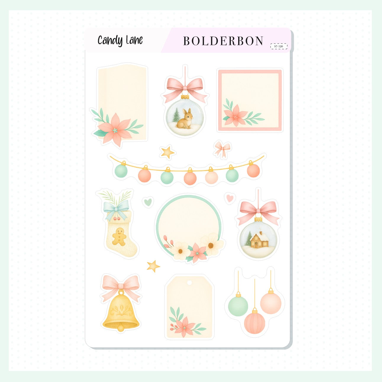 CANDY LANE || Decorative Labels and Frames, Florals, Festive Christmas Planner Stickers, Holiday Pastel Vibe
