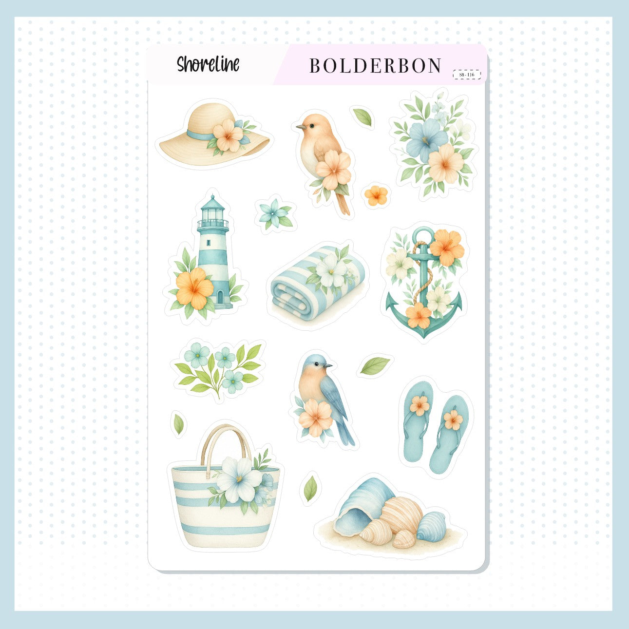 SHORELINE Decorative Sticker Sheet || Shoreline Theme, Aesthetic Journal Stickers, Journaling Stickers, Shoreline, Coastal Beach and Nautical Vibe Planner Stickers