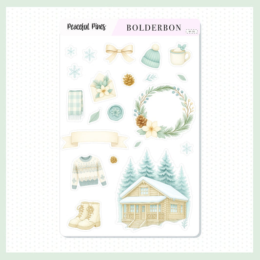 PEACEFUL PINES Decorative Sticker Sheet || Cozy Winter Vibes