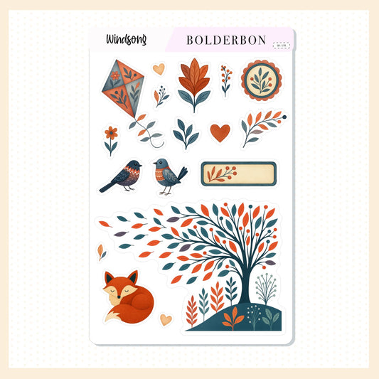 WINDSONG Decorative Sticker Sheet || Whimsical Woodland Aesthetic Journal Stickers, Journaling Stickers, Nature Vibe Planner Stickers