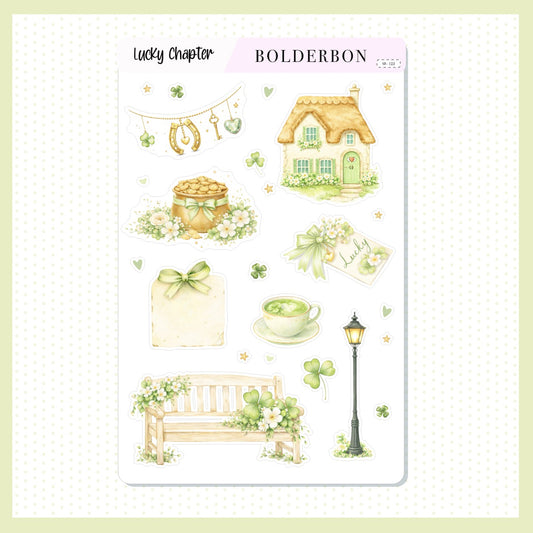 LUCKY CHAPTER Decorative Sticker Sheet || Cozy Clover Cottagecore Vibes