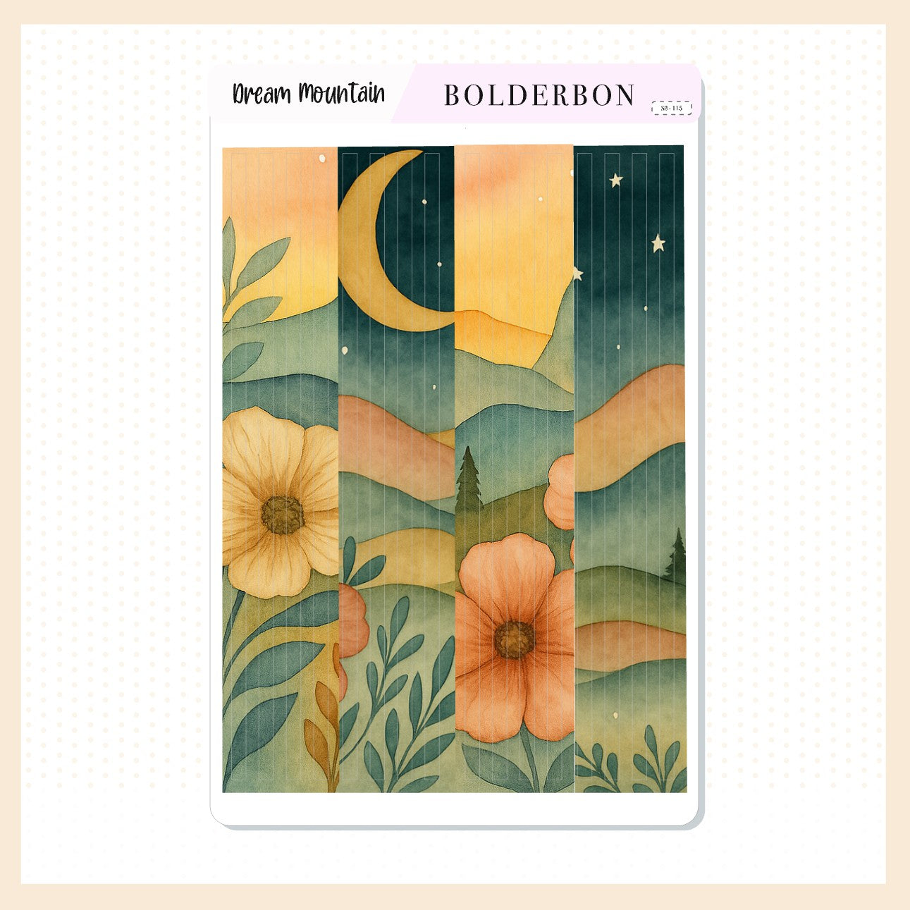 DREAM MOUNTAIN Thin Washi Sticker Strips || Aesthetic Floral Moon Stickers for Planners & Journals