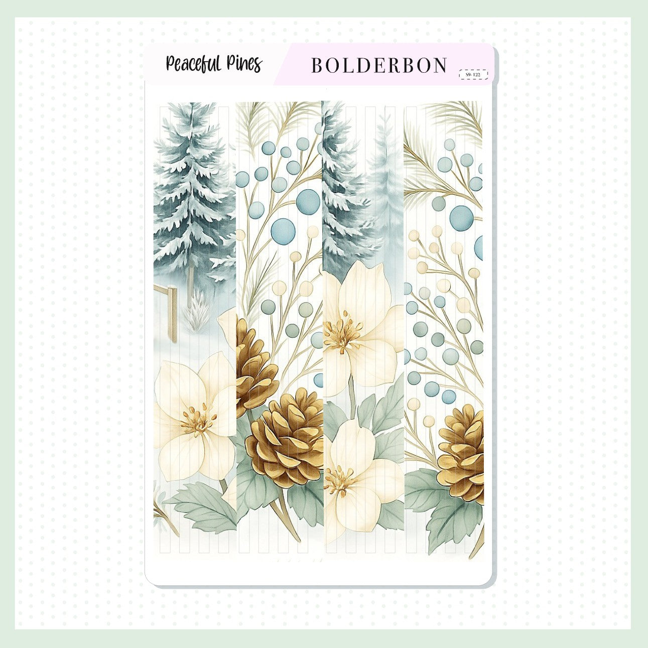 PEACEFUL PINES Thin Washi Sticker Strips || Winter Floral Planner, Journaling Stickers