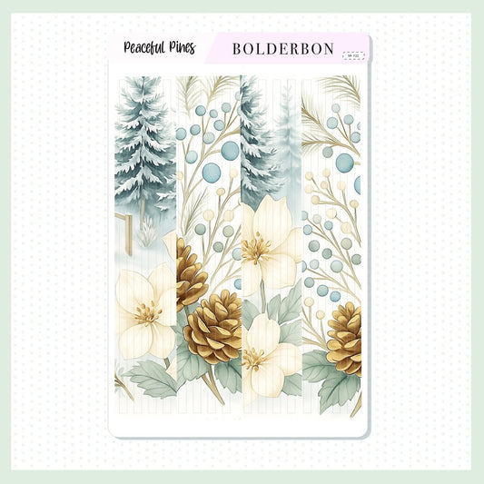 PEACEFUL PINES Thin Washi Sticker Strips || Winter Floral Planner, Journaling Stickers