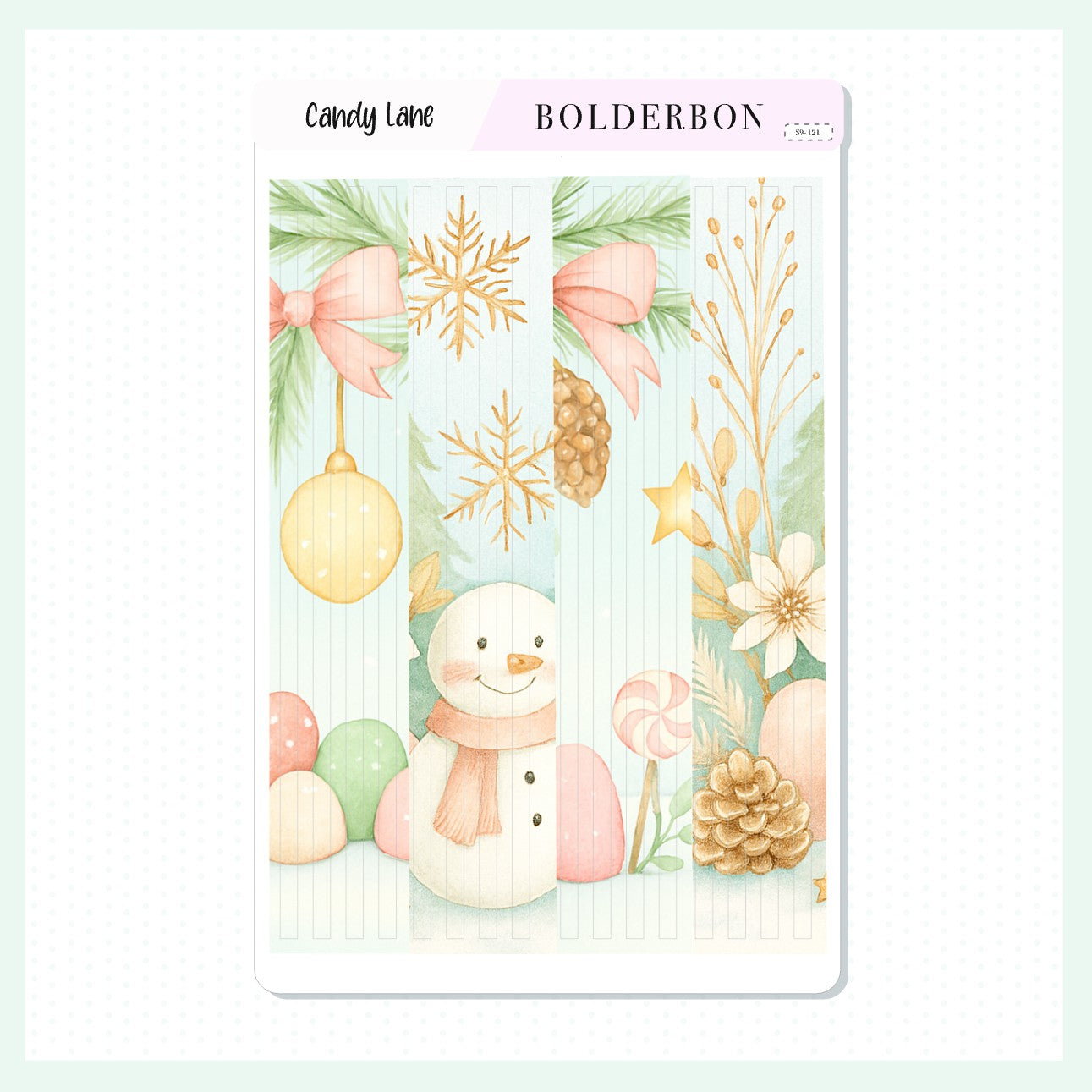 CANDY LANE Thin Washi Sticker Strips || Festive Christmas Planner Stickers, Pastel Aesthetic Vibe, Journal, Holiday Journaling Stickers