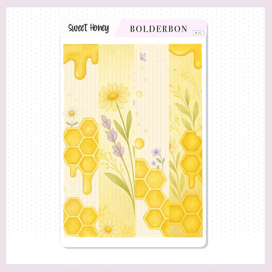 SWEET HONEY Thin Washi Sticker Strips || Aesthetic Journal Stickers, Journaling Stickers, Bees, Florals & Cozy Farmhouse Vibe Planner Stickers