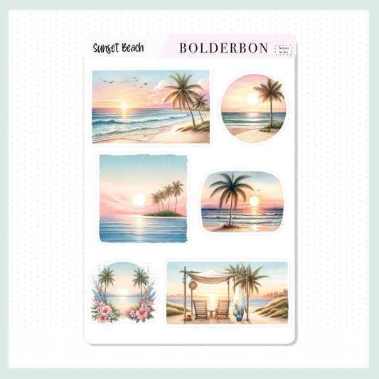 Decorative Scene Journal Stickers || SUNSET BEACH