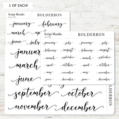 SCRIPT MONTH Planner Stickers || Flourish, Minimal, Neutral, Header, Monthly, Planner, Handlettering, Calendar, Cursive