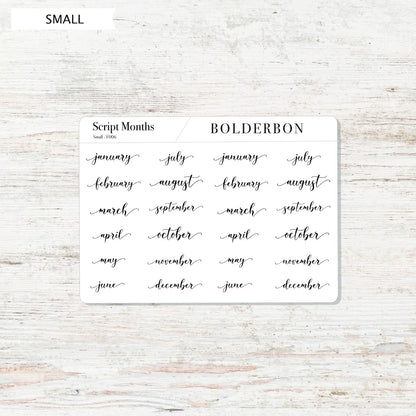 SCRIPT MONTH Planner Stickers || Flourish, Minimal, Neutral, Header, Monthly, Planner, Handlettering, Calendar, Cursive