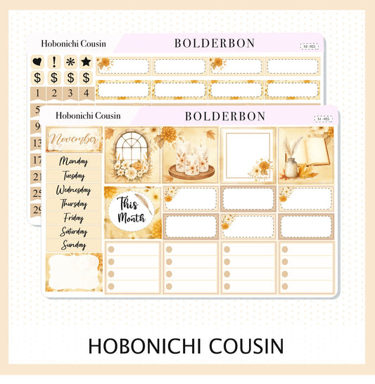 NOVEMBER Hobonichi Cousin and A5 Day Free || Cozy Fall Floral Planner Stickers, Autumn Aesthetic Vibe