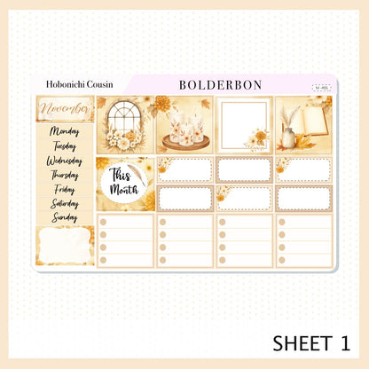 NOVEMBER Hobonichi Cousin and A5 Day Free || Cozy Fall Floral Planner Stickers, Autumn Aesthetic Vibe