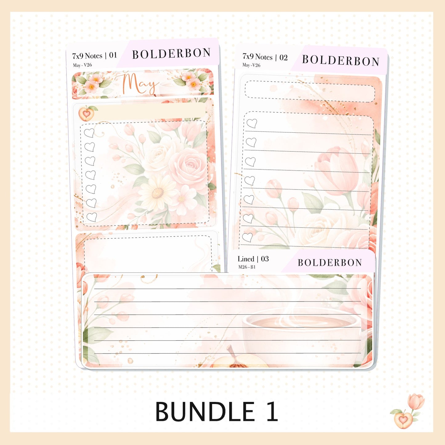 MAY 7x9 Notes Kit || Peach Blossom Planner Sticker Kit for Erin Condren Planners