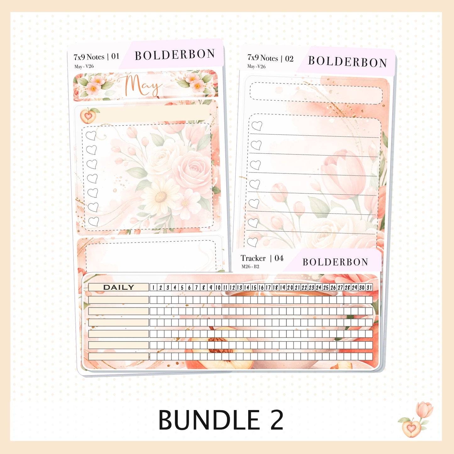 MAY 7x9 Notes Kit || Peach Blossom Planner Sticker Kit for Erin Condren Planners