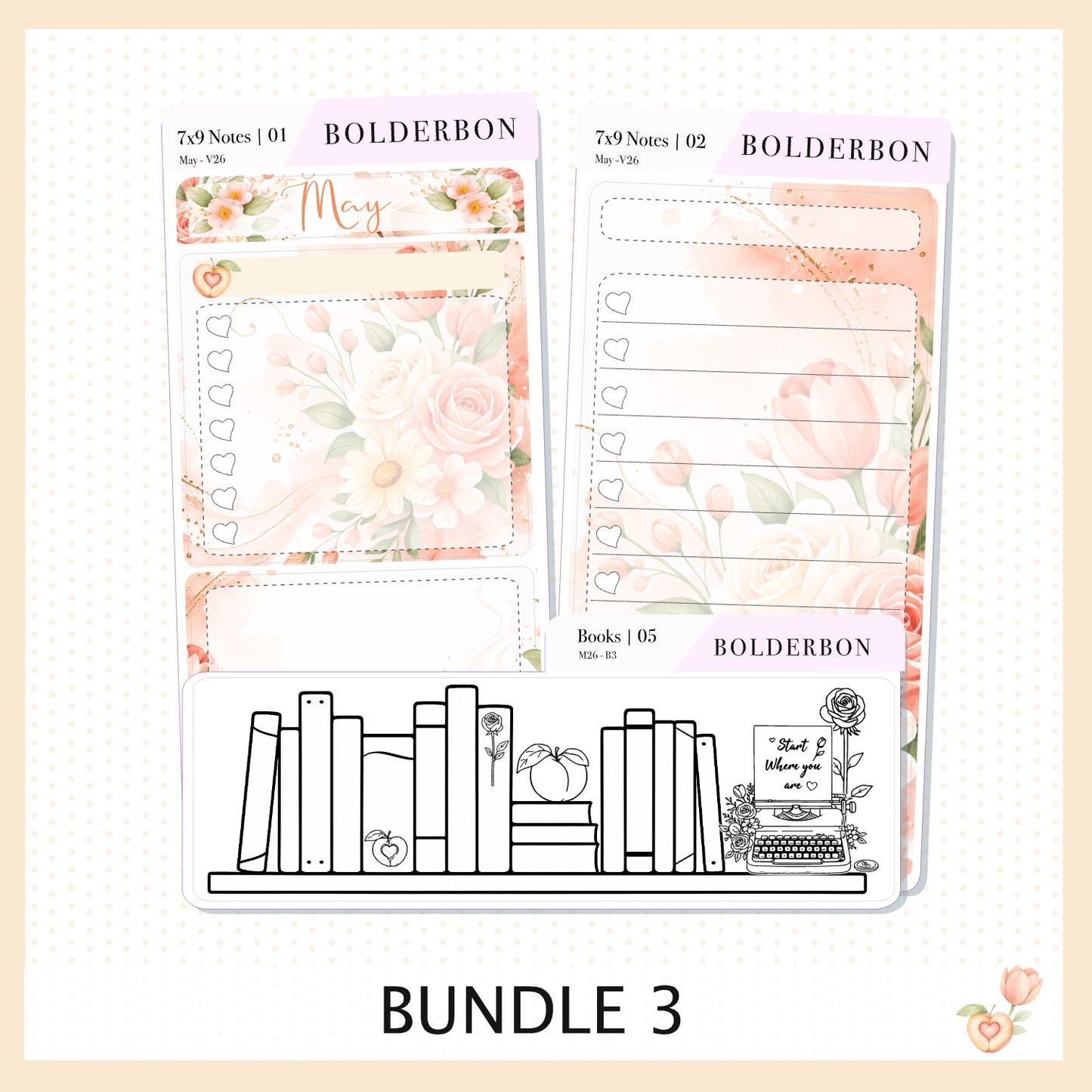 MAY 7x9 Notes Kit || Peach Blossom Planner Sticker Kit for Erin Condren Planners