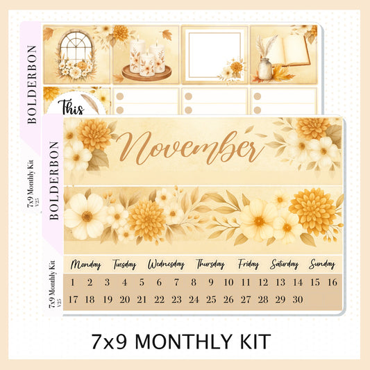 NOVEMBER 7x9 Monthly Sticker Kit || Cozy Autumn Floral Planner Stickers, Fall Elegant Aesthetic Vibe