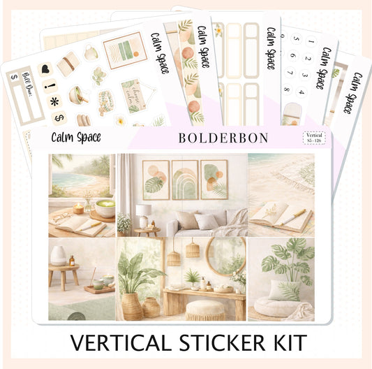 Calm Space 7x9 Vertical Sticker Kit || Neutral Boho Stickers, Erin Condren Vertical Kit, Beach Coastal Aesthetic Weekly Stickers