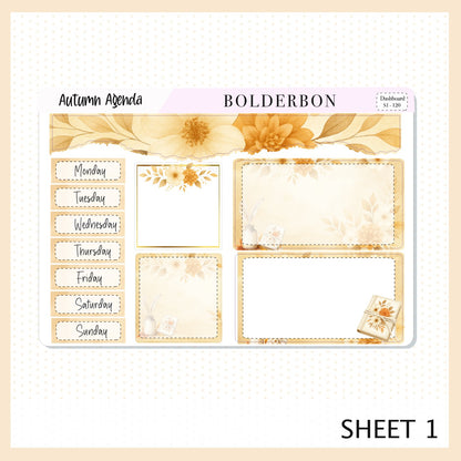 AUTUMN AGENDA Erin Condren Dashboard Sticker kit || Cozy Planning Theme, Fall Floral Planner Stickers, Autumn Aesthetic Vibe