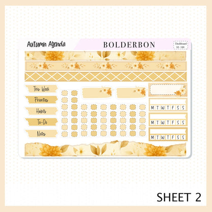 AUTUMN AGENDA Erin Condren Dashboard Sticker kit || Cozy Planning Theme, Fall Floral Planner Stickers, Autumn Aesthetic Vibe