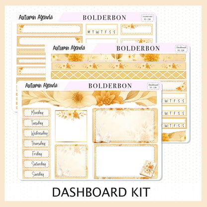 AUTUMN AGENDA Erin Condren Dashboard Sticker kit || Cozy Planning Theme, Fall Floral Planner Stickers, Autumn Aesthetic Vibe