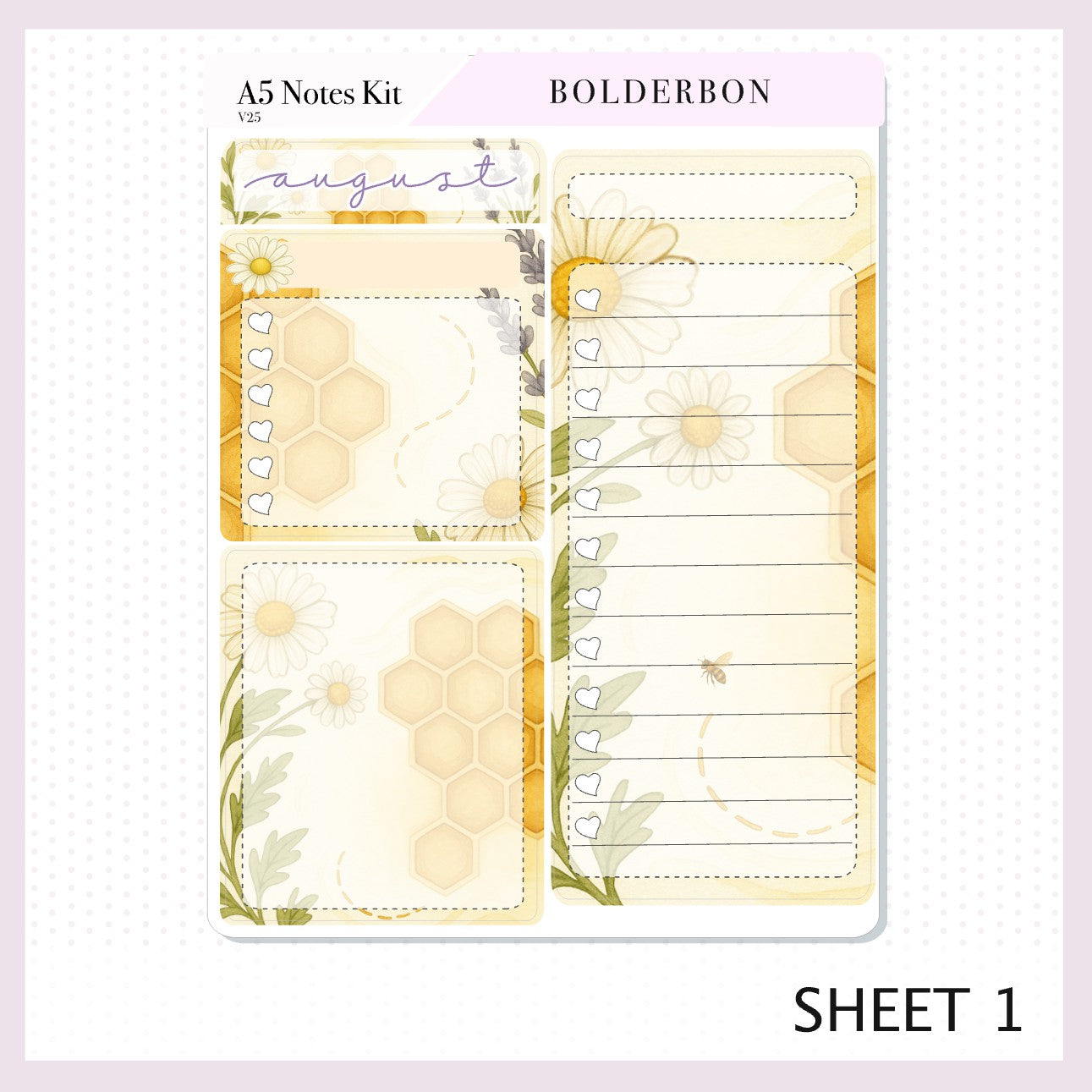 AUGUST A5 Notes Kit || New Layout 2025/2026 Sweet Honey, Planner Sticker Kit for Erin Condren Planners