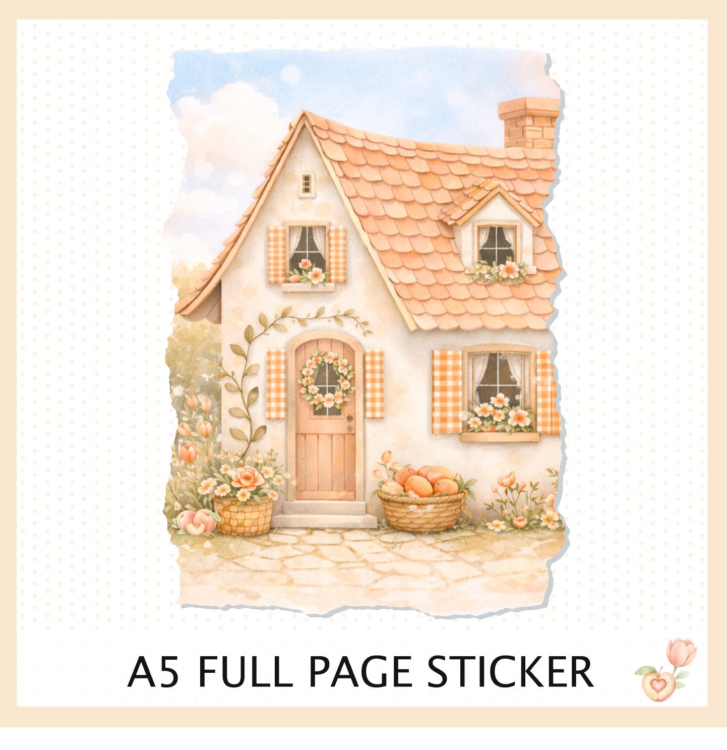 Peach Cottage A5 Full Page Scene Sticker || Decorative Planner Sticker, Hobonichi Cousin, Floral Aesthetic