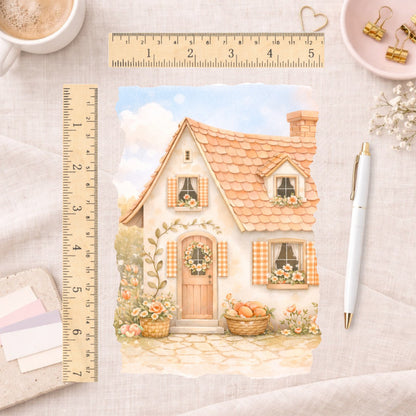 Peach Cottage A5 Full Page Scene Sticker || Decorative Planner Sticker, Hobonichi Cousin, Floral Aesthetic