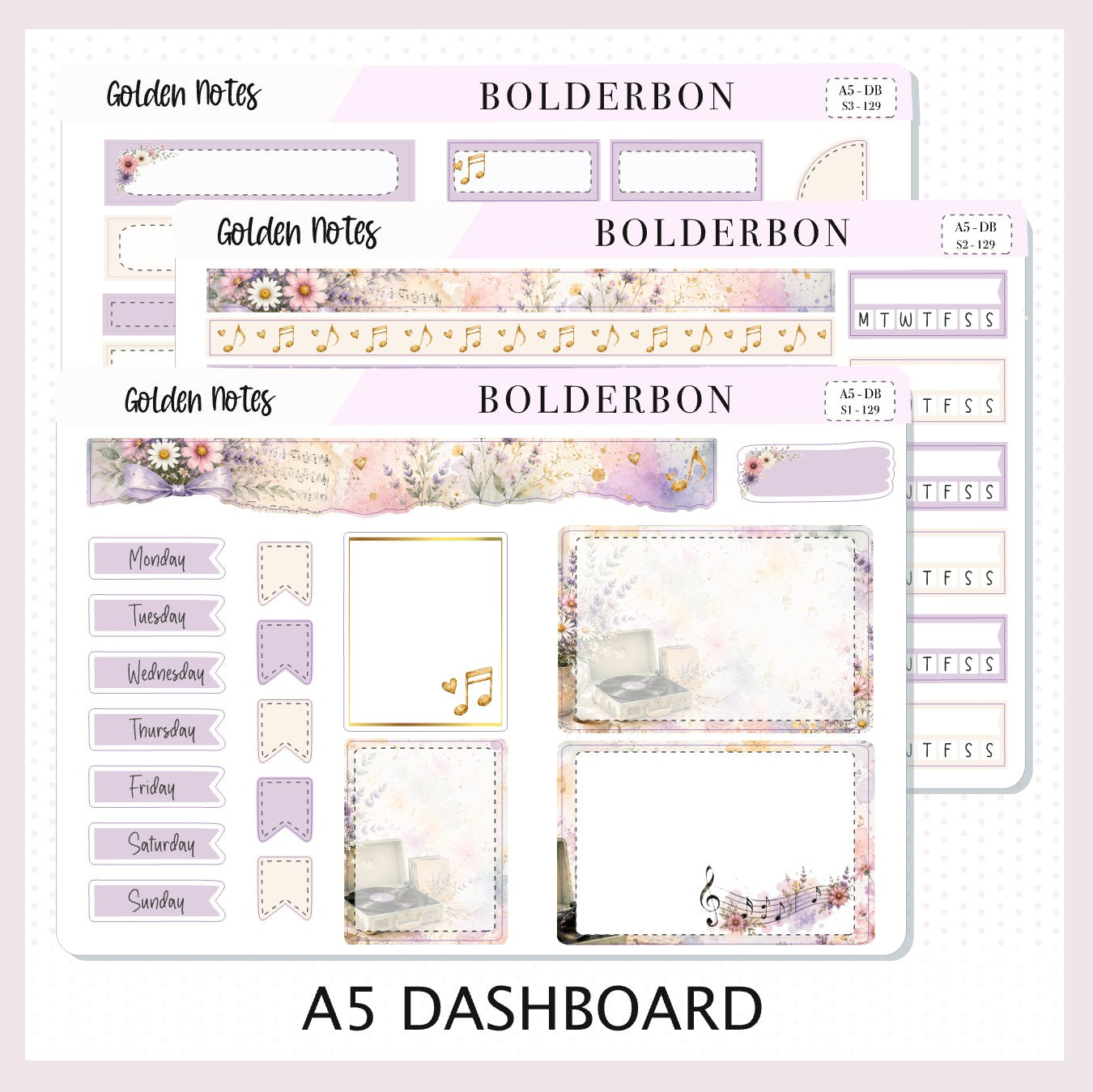 Golden Notes • A5 Weekly Dashboard Kit