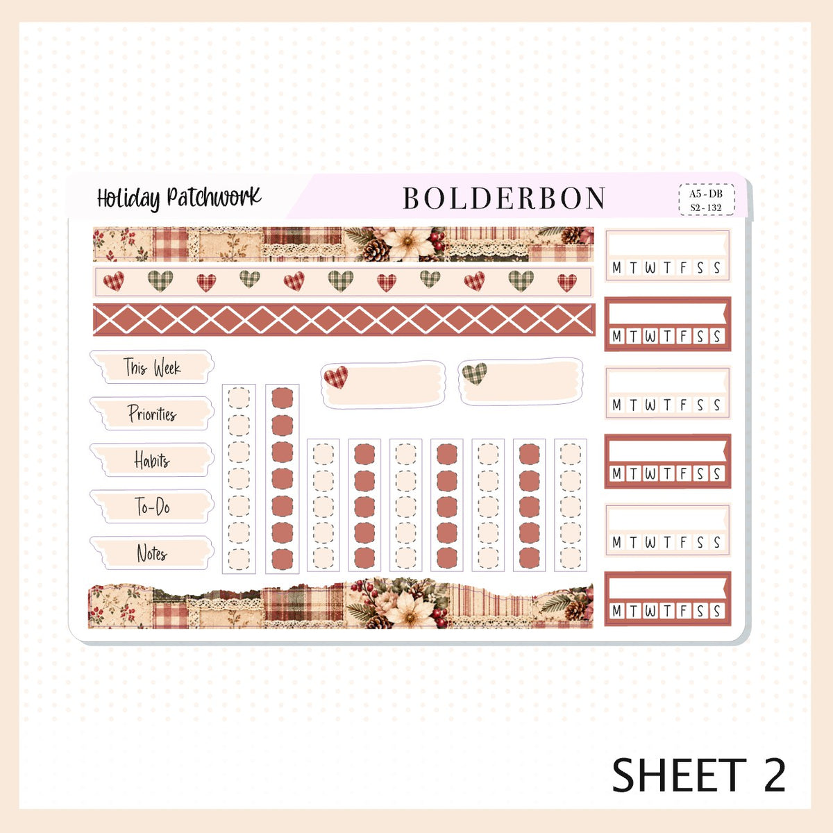Holiday Patchwork • A5 Weekly Dashboard Kit